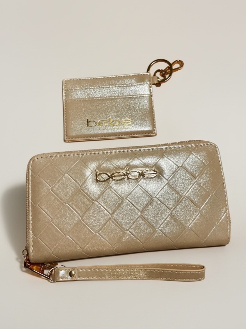 bebe Gold Quilted Zip-Around Wristlet Wallet for Women NEW - Picture 3 of 12